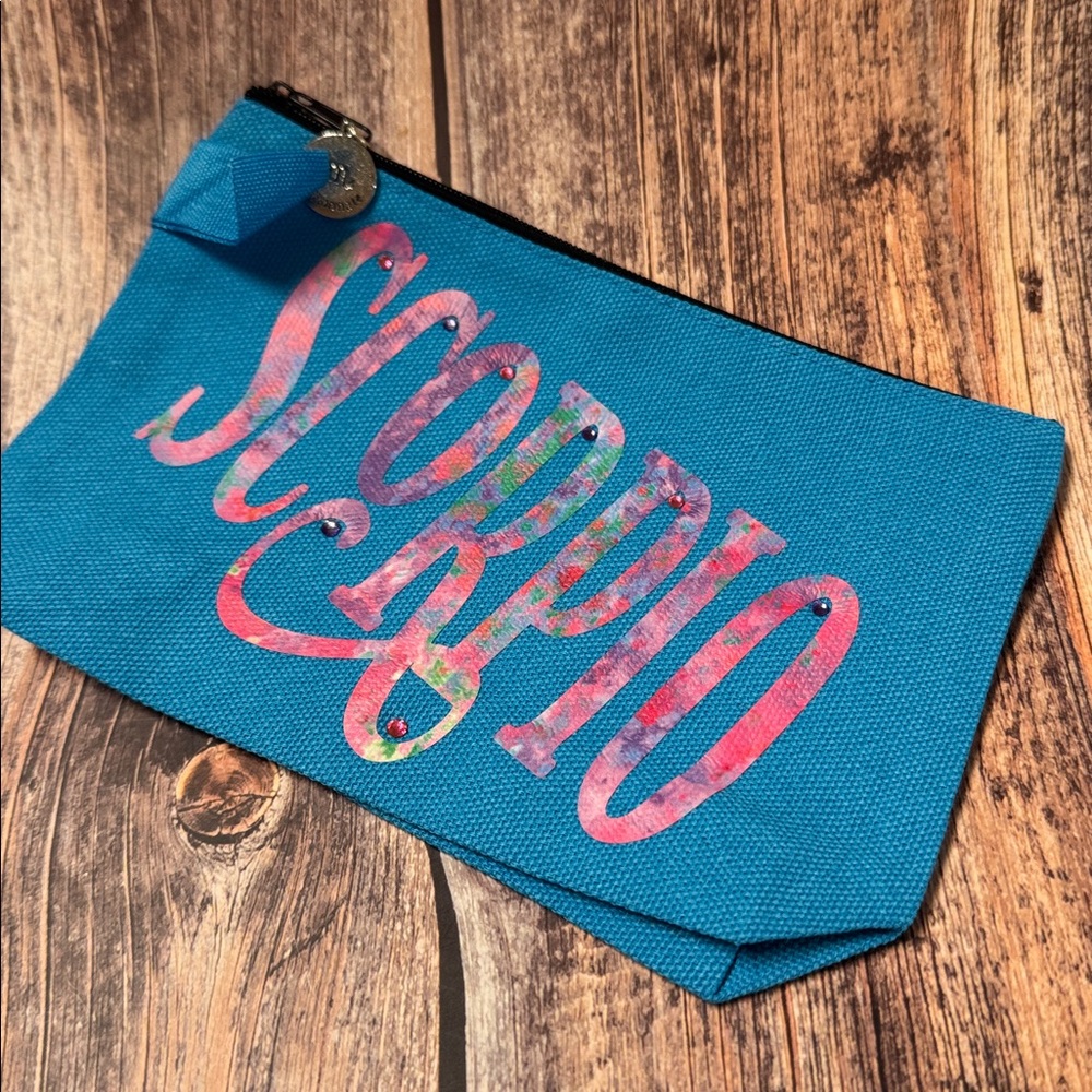 NEW Blue 7”x5” Canvas Zippered Pouch Scorpio Design and Charm Item #PHK4839